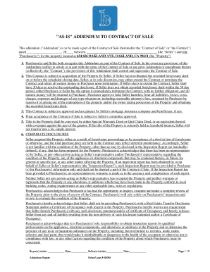 As-Is Addendum to Contract of Sale