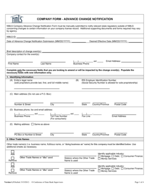 NMLS Company Advance Change Notification Form