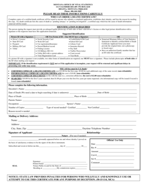 Montana Death Certificate Application