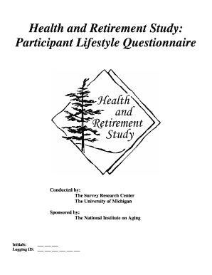 Health and Retirement Study Participant Lifestyle Questionnaire