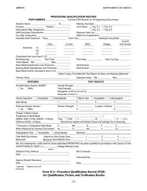 AASHTO/AWS D1.5/D1.5M:2010 Procedure Qualification Record