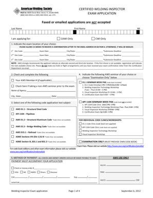 Certified Welding Inspector Exam Application