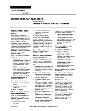 Application for Consent to Medical or Dental Treatment
