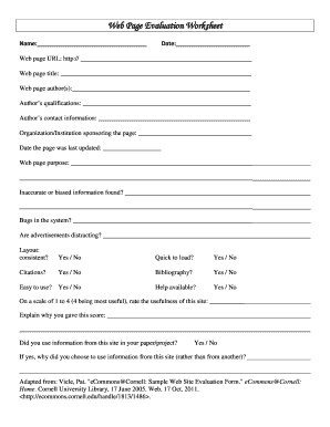 Web Page Evaluation Worksheet