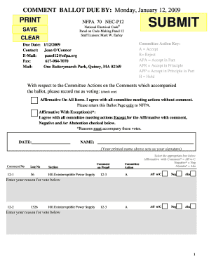 National Electrical Code Ballot Form