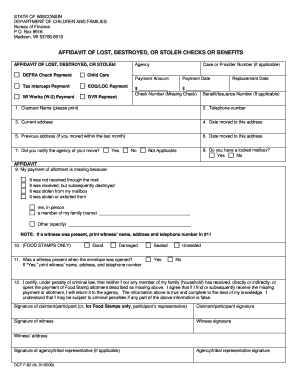 Affidavit of Lost, Destroyed, or Stolen Checks or Benefits