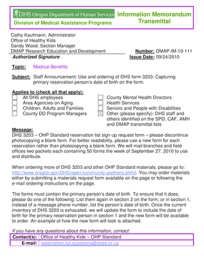 Oregon OHP Standard Reservation List Request Form