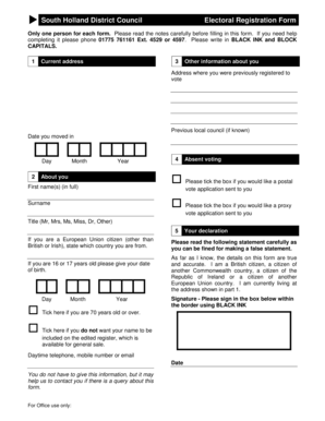 South Holland District Council Electoral Registration Form
