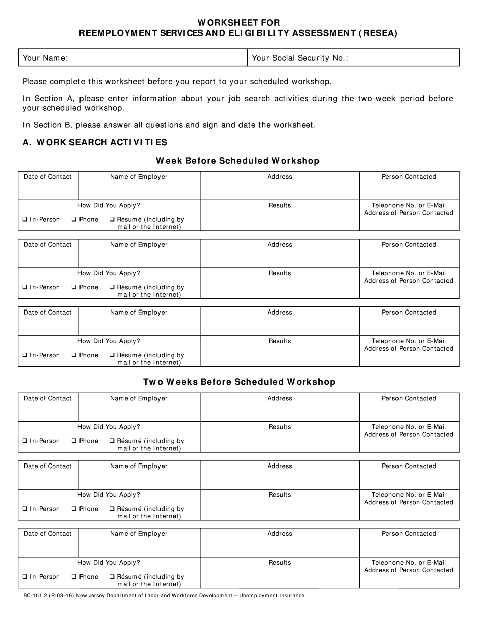 New Jersey Reemployment Form