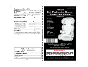 Child Restraint Replacement Parts List