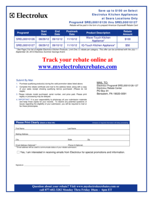 Electrolux Kitchen Appliance Rebate Form