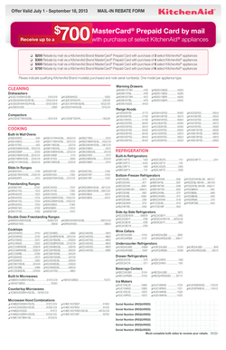 KitchenAid Appliance Mail-In Rebate Form