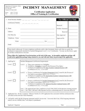 New Jersey Incident Management Certification Application