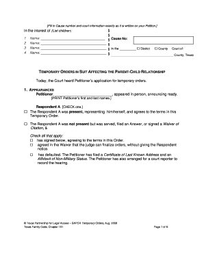 Texas SAPCR Temporary Orders Form