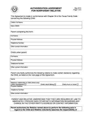 Texas Nonparent Relative Authorization Agreement