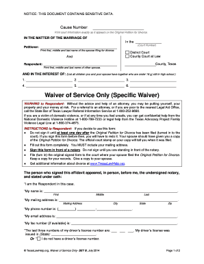 waiver application for divorce format pdf