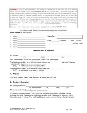 Texas SAPCR Answer Form