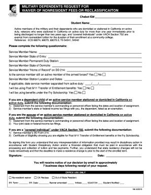 Military Dependents Request for Waiver of Nonresident Fees