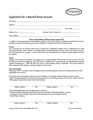 Application for Cash Plus Account - Horizon Credit Union