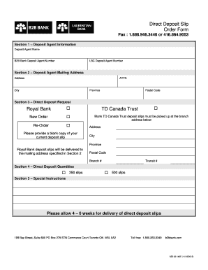 Direct Deposit Slip Order Form