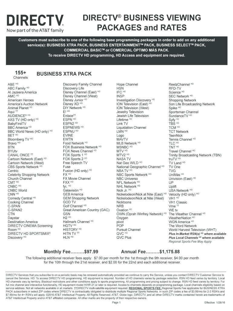 Fillable Online DIRECTV BUSINESS VIEWING PACKAGES and ... - DSI Systems ...