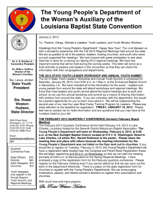 Declaration of ownership letter - February 2013 Conference Letter - Louisiana Baptist State Convention