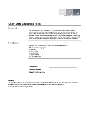 Fillable Online Client Data Collection Form - DMG Financial DMG Fax ...