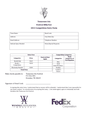 Tennessee Iris Festival BBQ Fest 2013 Competition Entry Form - tennesseeirisfestival