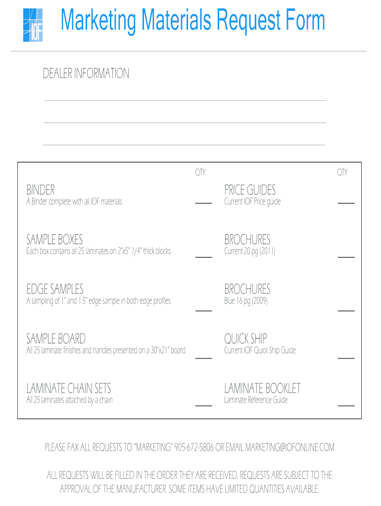 Fillable Online Marketing Materials Request Form Fax