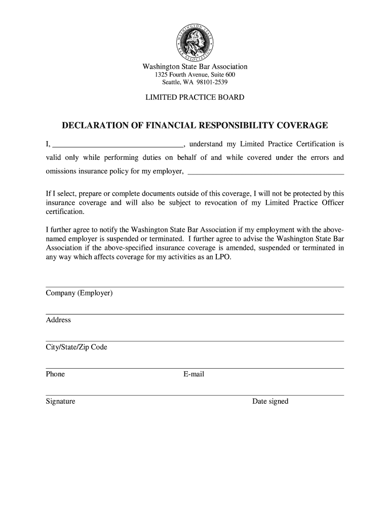 Fillable Online Declaration of Fin Resp Coverage Washington State Bar