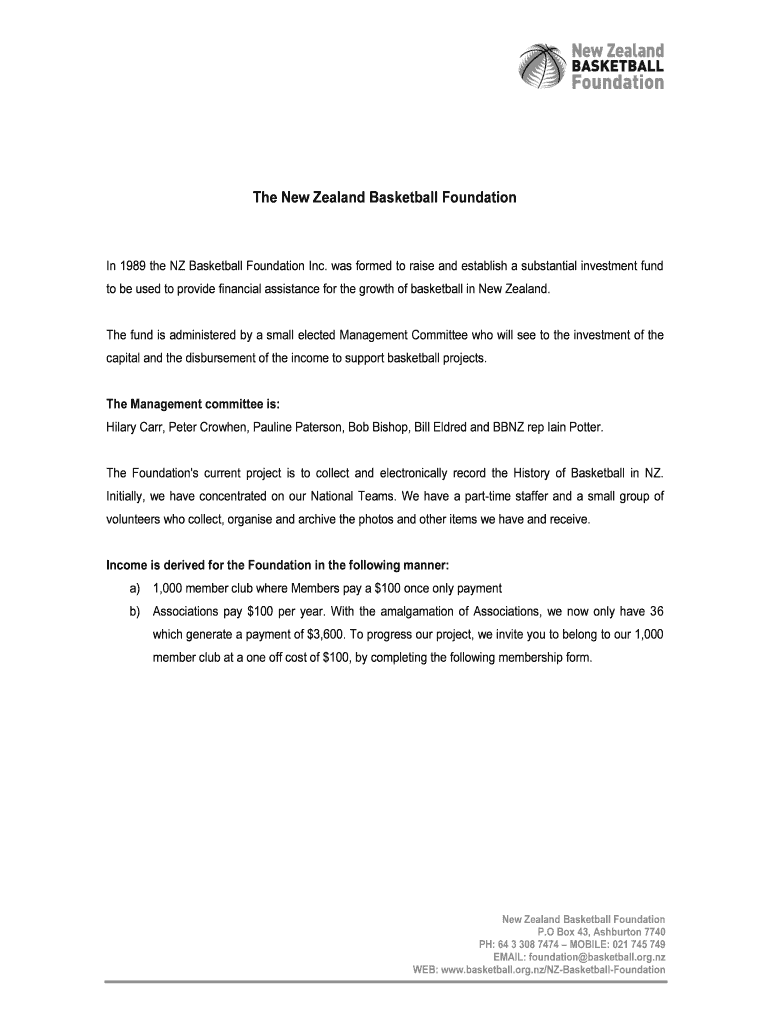 Fillable Online The New Zealand Basketball Foundation Fax Email Print