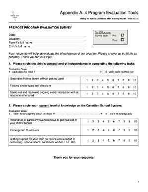 Program evaluation survey - Appendix A: 4 Program Evaluation Tools - Ready for School Connects - rfsc