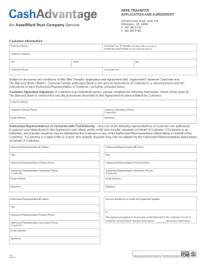 Wire Transfer Application and Agreement