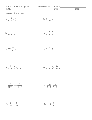 Fillable Online Ccgps Advanced Algebra Worksheet 5 Name Solve Each Fax Email Print Pdffiller