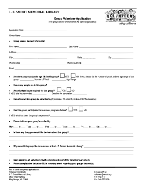 L. E. SMOOT MEMORIAL LIBRARY Group Volunteer Application - smoot