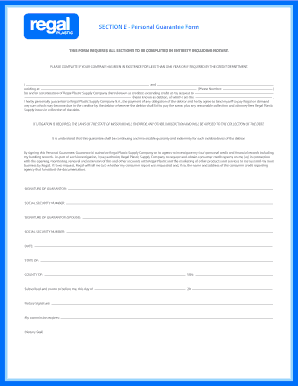 Personal and corporate guarantee - SECTION E Personal Guarantee Form