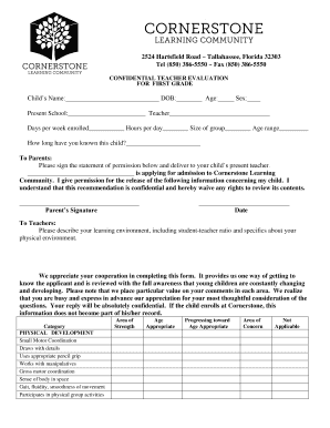 1st Grade Teacher Evaluation Form - Cornerstone Learning ...