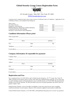 Global Security Group Course Registration Form