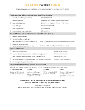 TRADITIONAL ARTS APPLICATION CHECKLIST DUE APRIL 17 2015