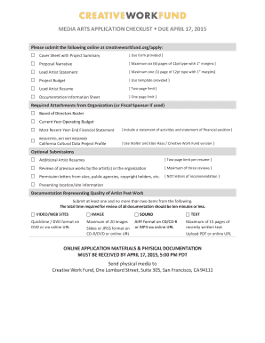 MEDIA ARTS APPLICATION CHECKLIST DUE APRIL 17 2015