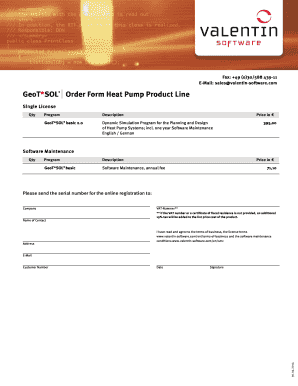 Fillable Online Order form product line heat pumps single license Fax ...