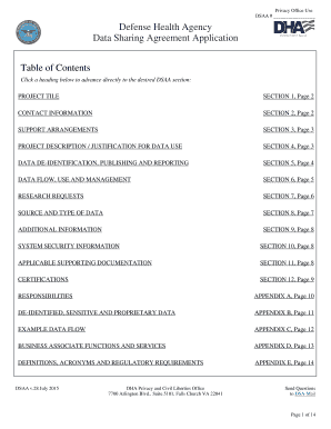 Defense Health Agency Data Sharing Agreement Application