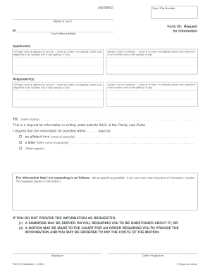 Ontario Form 20 Request for Information
