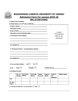 J88 form example - ADMISSION FORM BBA - bhaderwahcampusin