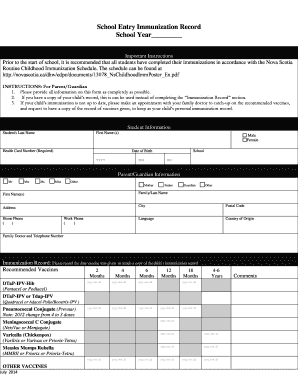School Entry Immunization Record