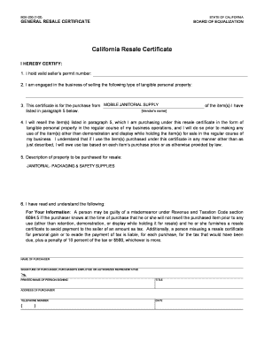 California Resale Certificate