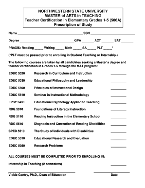 Prescription MAT in Elementary education, grades 1-5 - tlc nsula