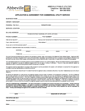 ABBEVILLE PUBLIC UTILITIES Telephone: 8643665058 Fax: 8643668052 APPLICATION &amp
