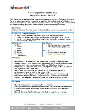 bizworld org career exploration worksheet fill online printable fillable blank pdffiller