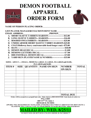 Annual apartment inspection checklist - DEMON FOOTBALL APPAREL ORDER FORM - www2 bhs bismarck k12 nd